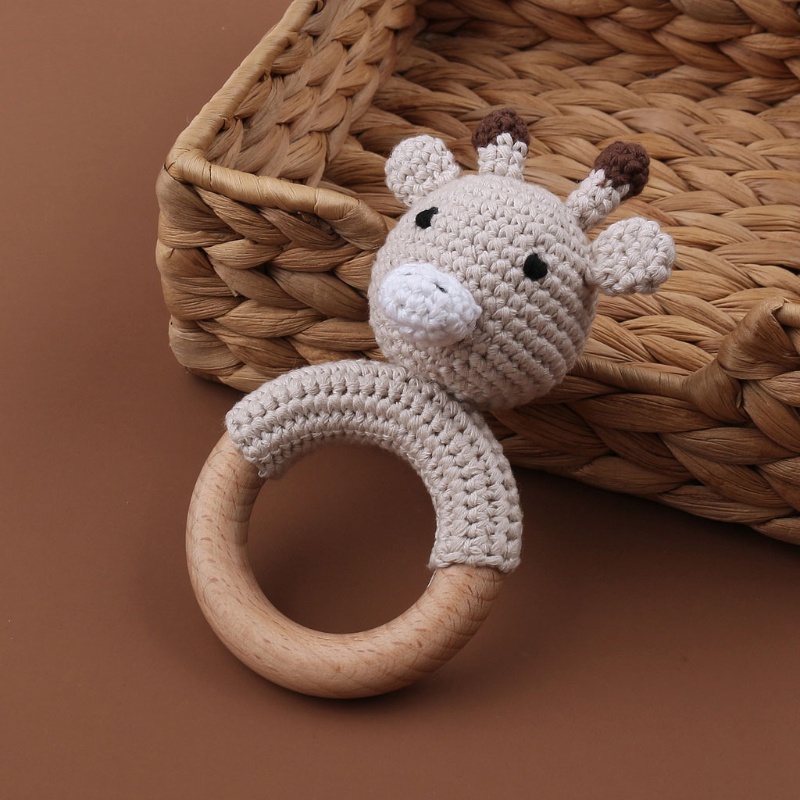 Mary 1PC Mainan Rattle Teether Bayi Bentuk Kartun Hewan Bahan Kayu Crochet DIY