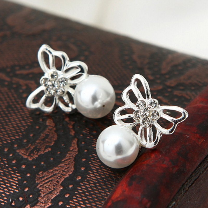 Korea Fashion Heart Star Pearl Berlian Imitasi Stud Earrings untuk Wanita Pesona Perhiasan