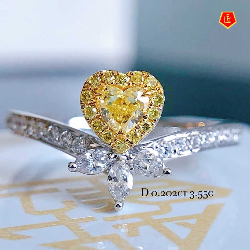 [Ready Stock]Fashion Simple Canary Citrine Heart-Shaped Ring