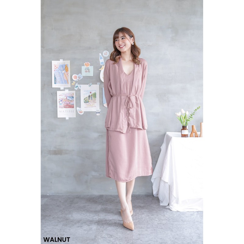 Dress Set Outer Anggina Casual Dres Wanita