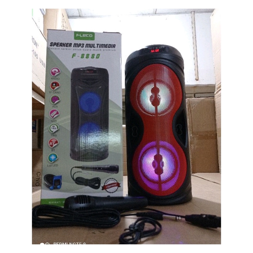 Speaker Karaoke Bluetooth Portable FLECO F. 8880 warna merah