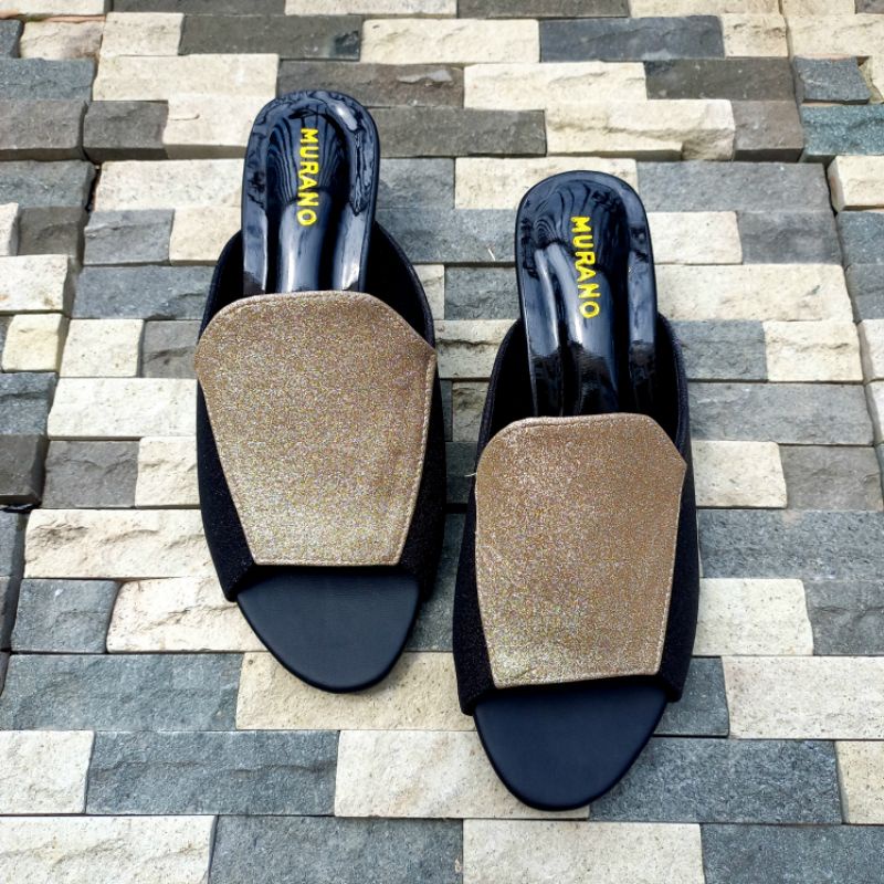 Murano Maharani Black Gold Glitter Special Edition Sepatu Big Size Jumbo 41-46