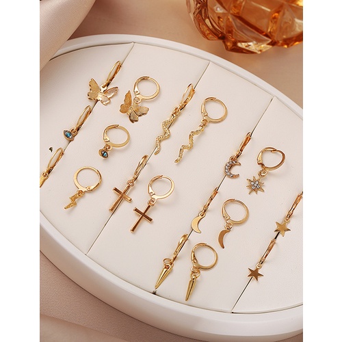 LRC  Anting Set Fashion Silver Eye Lightning Diamond Geometric P58305