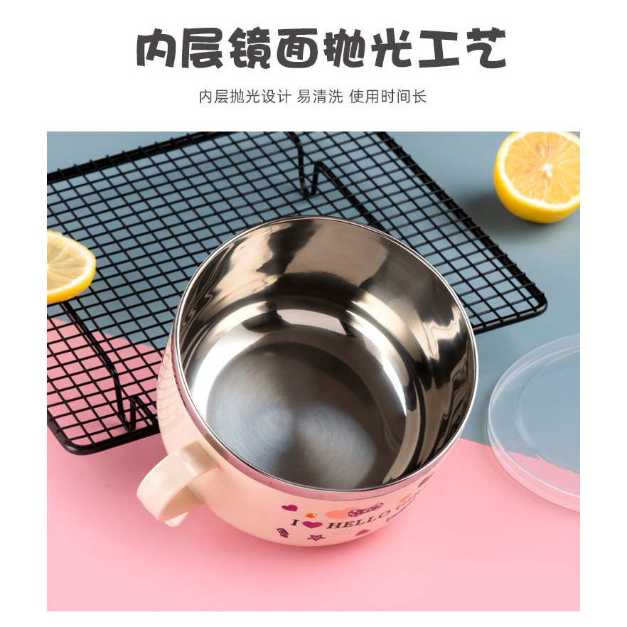 mangkok stainless + tutup / mangkok mie fresh bowl hello girl