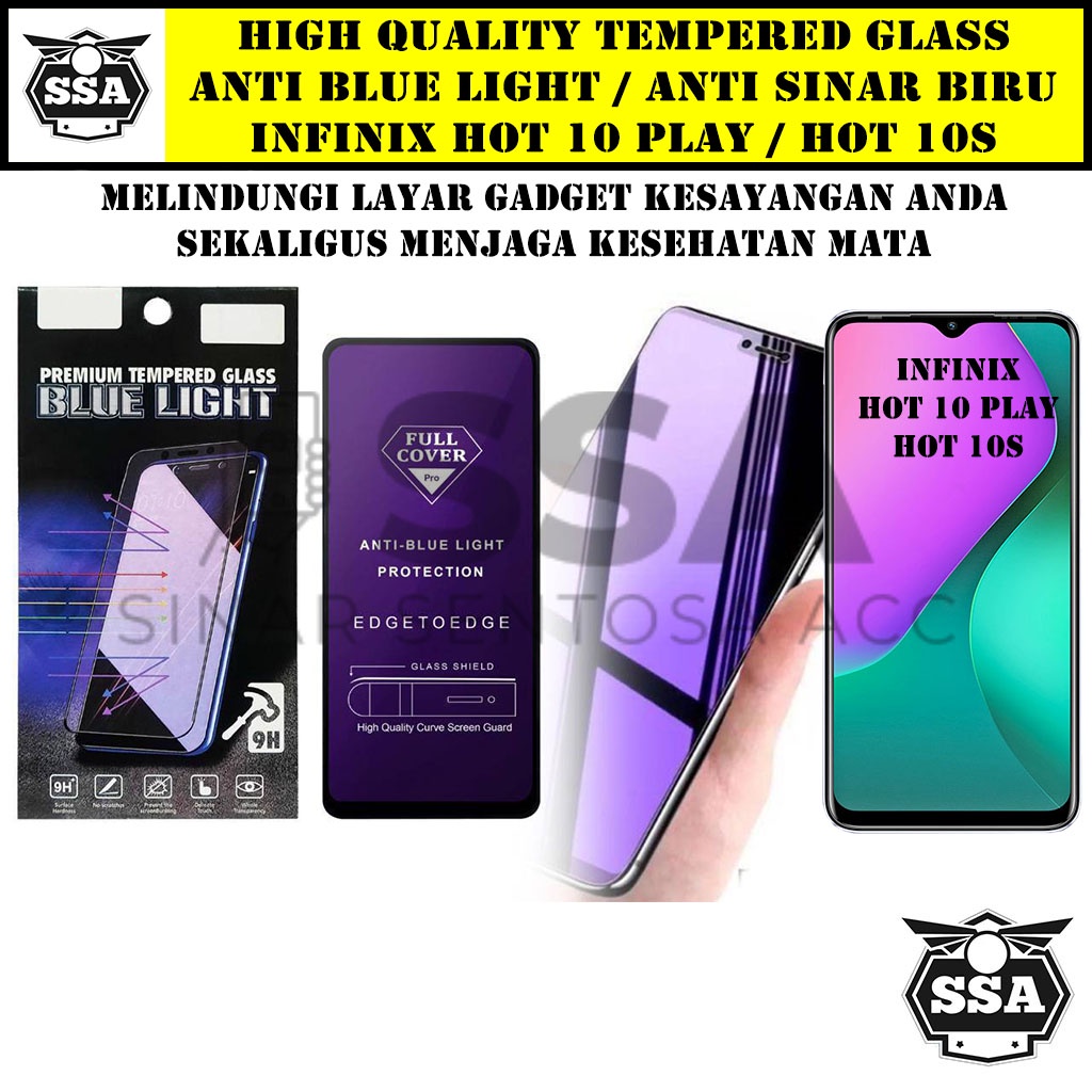 Tempered Glass Infinix Hot 10 Play / Hot 10s Anti Blue Light Anti Sinar Biru Ori Original Hp Pelindung Layar Temper Anti Lecet Gores TG Murah Berkualitas