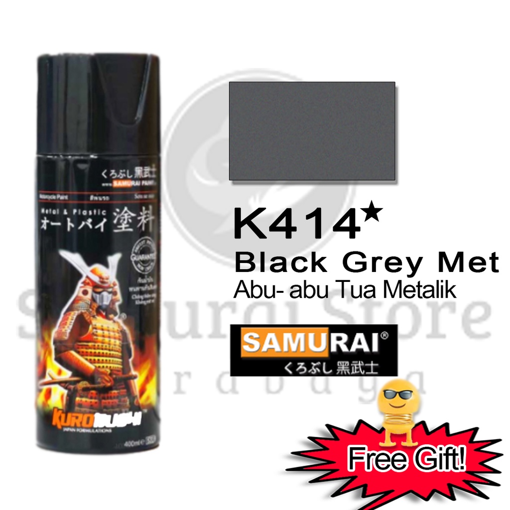 Samurai Paint Kawasaki Black Grey Met K414 ☆ Abu Abu Metalik 400 ml   - Cat Semprot Pilox Aerosol