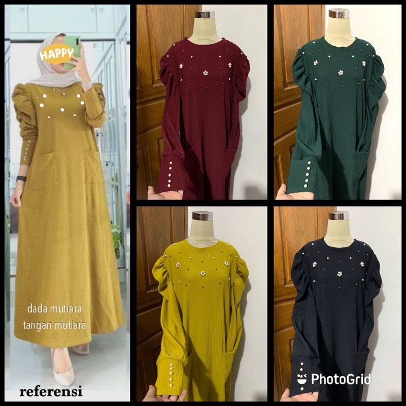 GAMIS DADA MUTIARA RAJUT IMPORT TANGAN BALON KERUT KNIT JUMBO XXL MUSLIM BIGSIZE MUTIARA MELAR MAXY