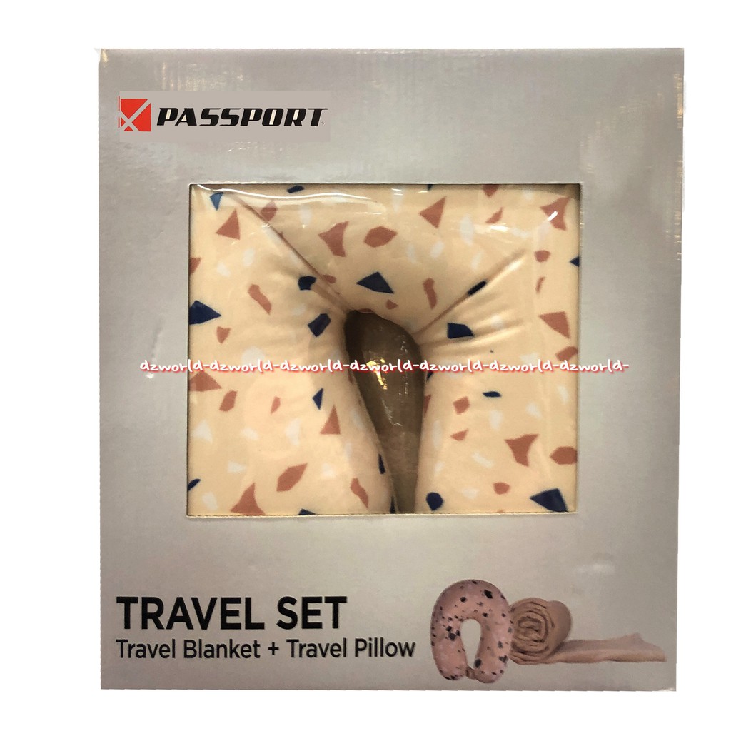 Passport Travel Set Blanket Pillow Krem Bantal Dan Selimut Travelling