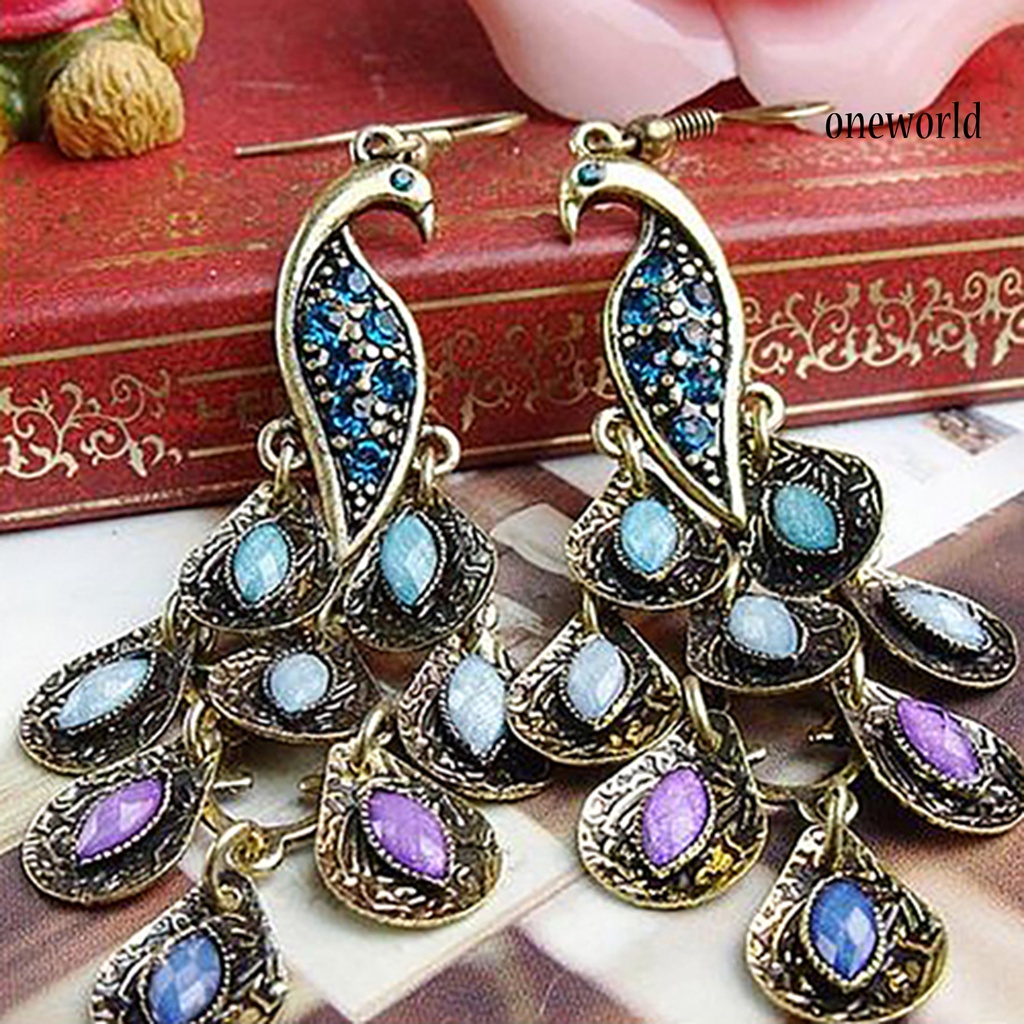 OW@ Earrings Bohemian Style Vintage Jewelry Peacock Dangle Hook Earrings for Party