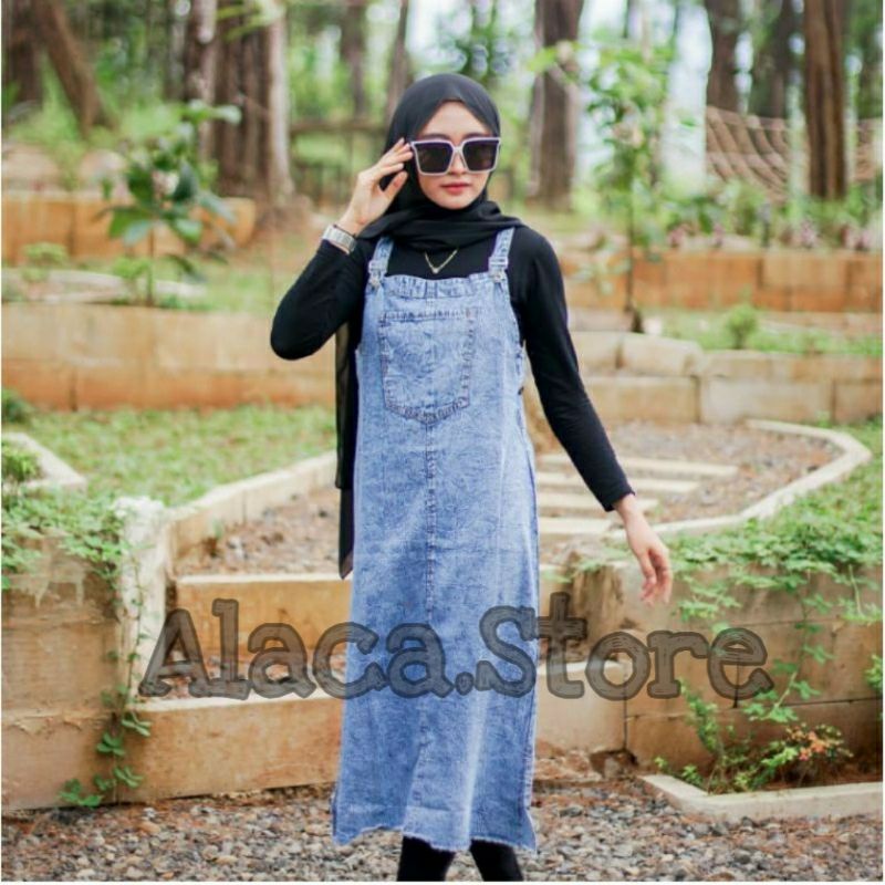 OVERALL JEANS WANITA RAWIS DRESS PANJANG MUSLIM IMPORT // OVERALL JEANS WANITA TERBARU