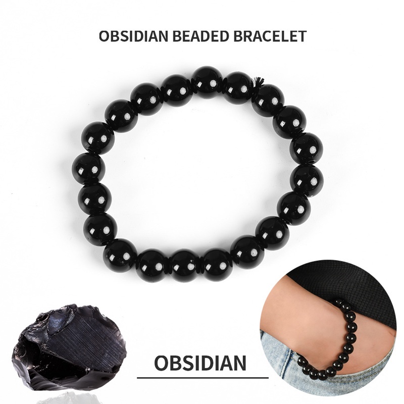 Gelang Manik-Manik Obsidian Warna Hitam Untuk Pria Dan Wanita