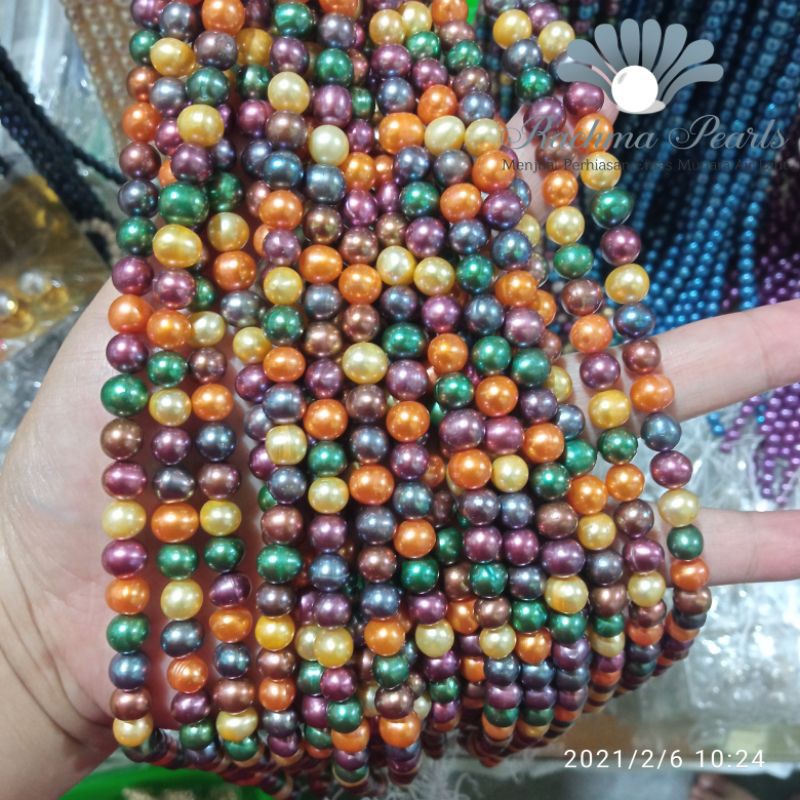 Kalung mutiara air tawar super asli lombok warna warni gradasi campur 40cm 6mm 7mm Manik manik