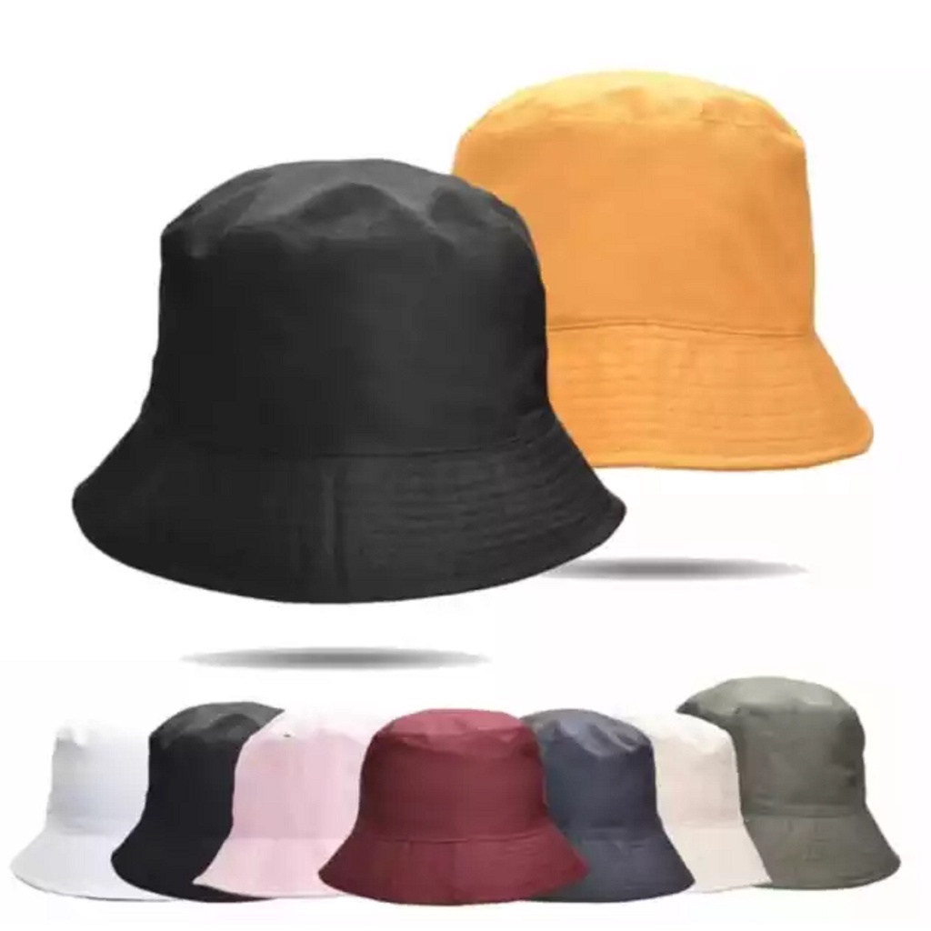 TOPI BUCKET HAT DEWASA POLOS 1 SISI DAN 2 SISI BOLAK BALIK