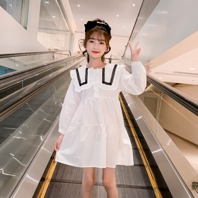Promo !! Dress import anak cewek / dress sailor polos white ukuran 2-5tahun / Dress anak termurah