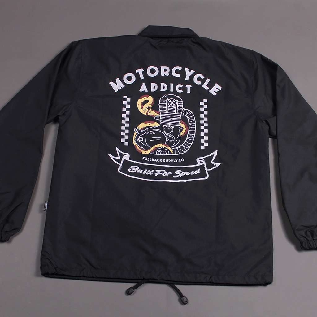 FOLLBACK Coach Jaket Motor Addict Black | Windbreaker | Jacket Waterproof