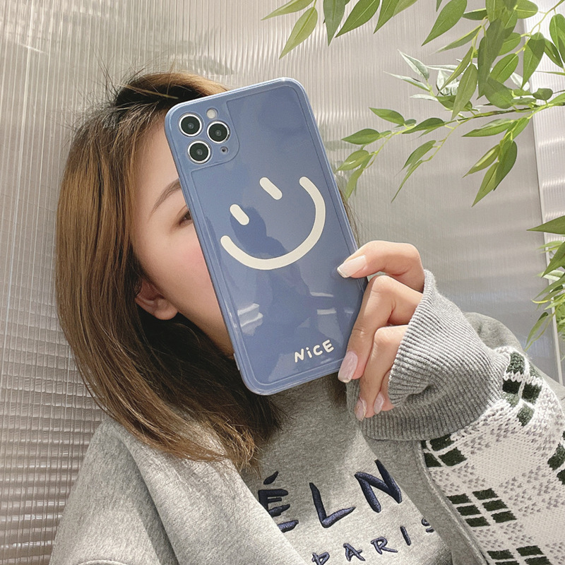 IPHONE Case TPU Soft Phone Warna Solid Smile Face Untuk Iphone14 13 12 Mini 11 Pro Max7 8 Plus Xr Xs Max Se2020