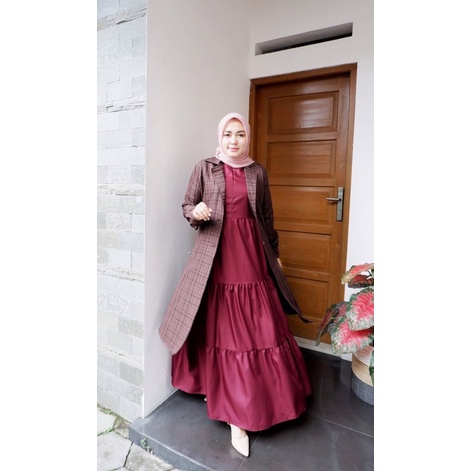 Tania Dress / Gamis Outher Motif Kotak / Gamis Terbaru