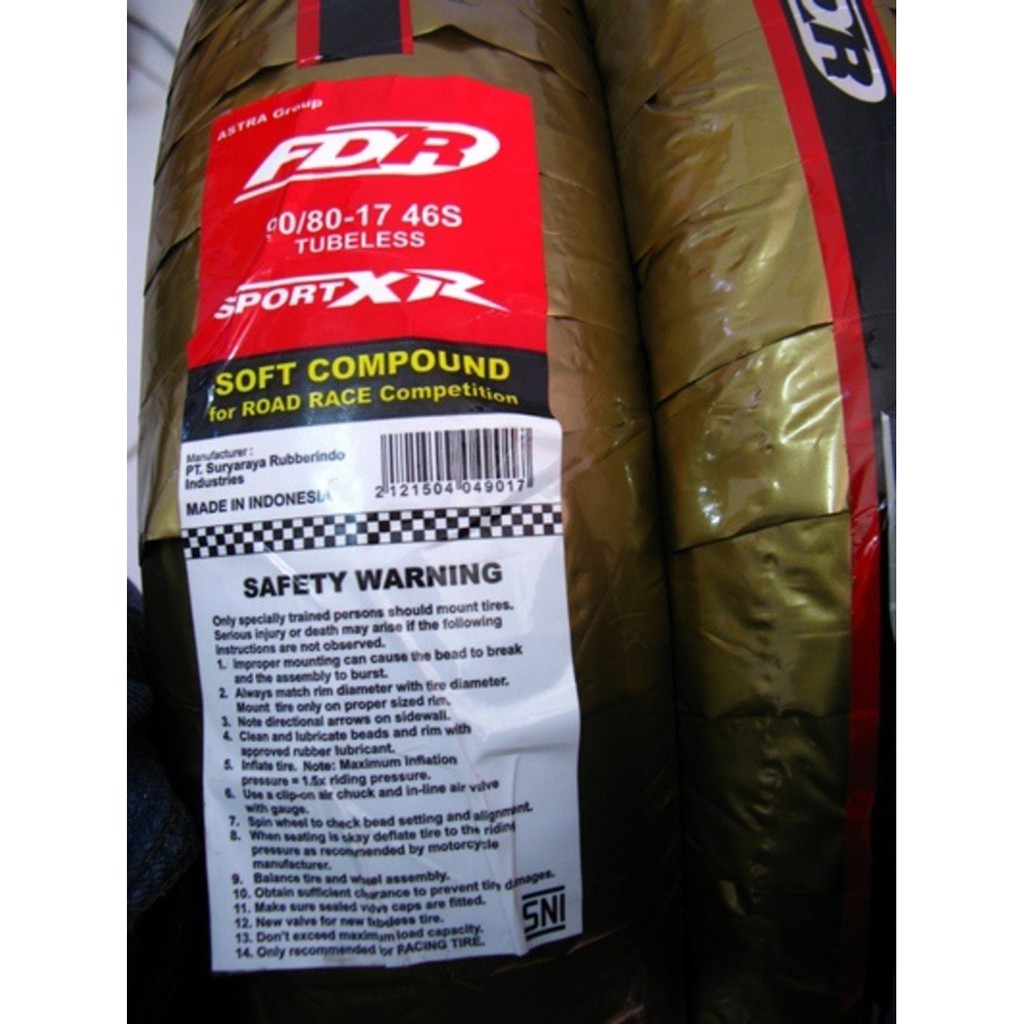 Ban FDR 90/80-17 Sport XR Soft Compound Tubeless Original Ring 17