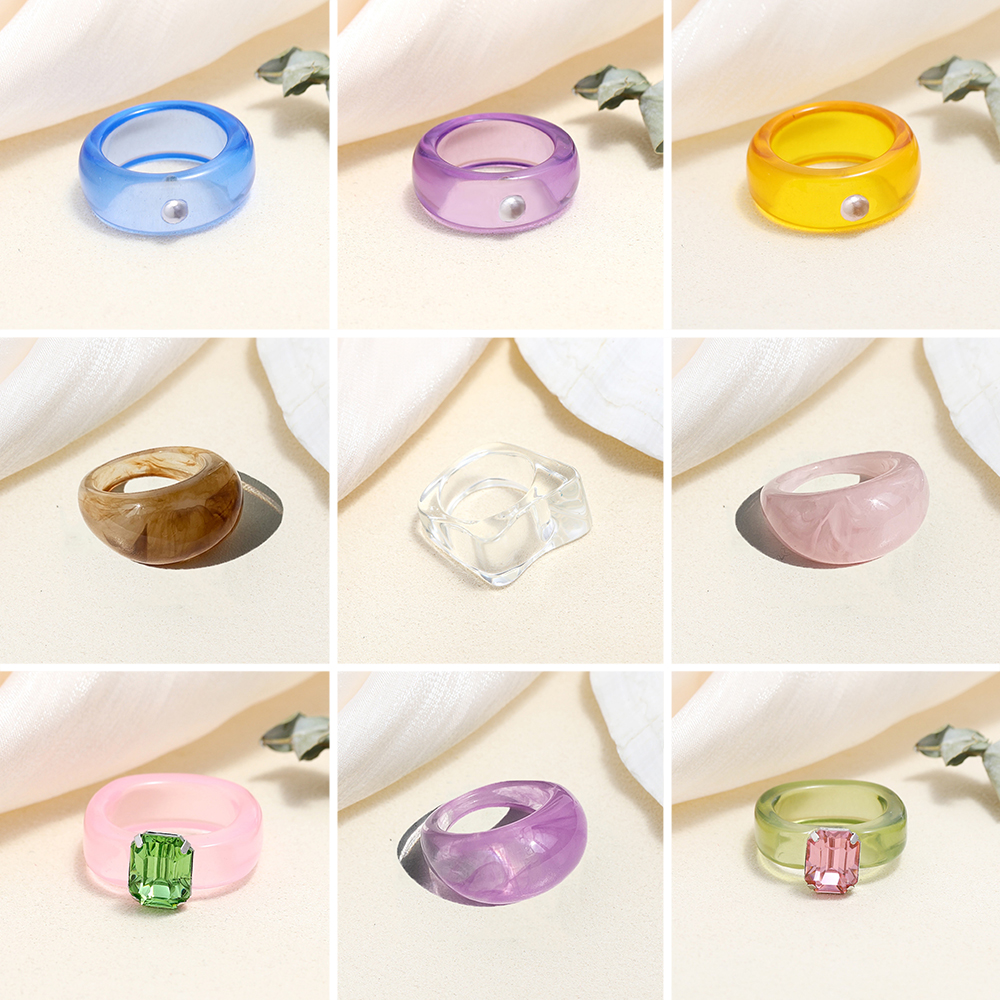 Vintage acetate square ring women solid ring temperament accessories