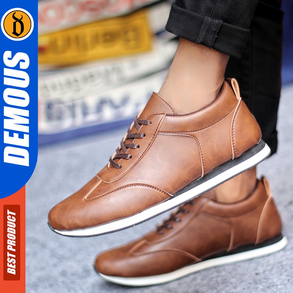 Sepatu Sneakers Pria Sepatu Casual Pria Kulit Pu Sepatu Kerja Kuliah Kondangan Sepatu Hitam Pria DEMOUS MARKEZ