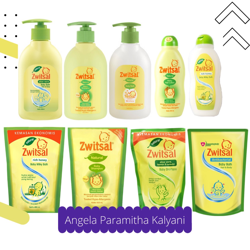 Zwitsal Natural Aloe Vera Baby Shampo / Baby Bath 2In1 Hair & body , Telon 300ml, Reffil Rich honey 