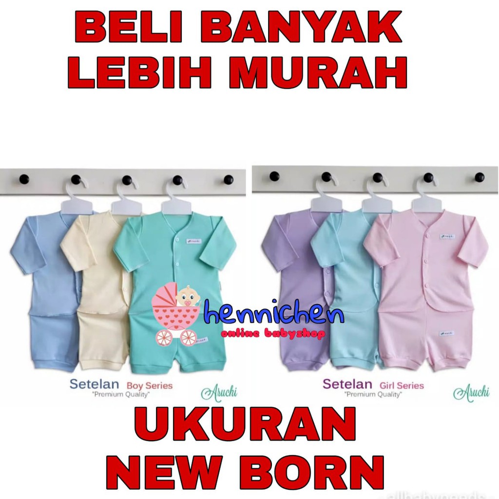 PROMO ARUCHI SETELAN POLOS / SALUR PANJANG BOY GIRL NEW BORN ( NB ) ( 0-3 BULAN ) BAJU ANAK