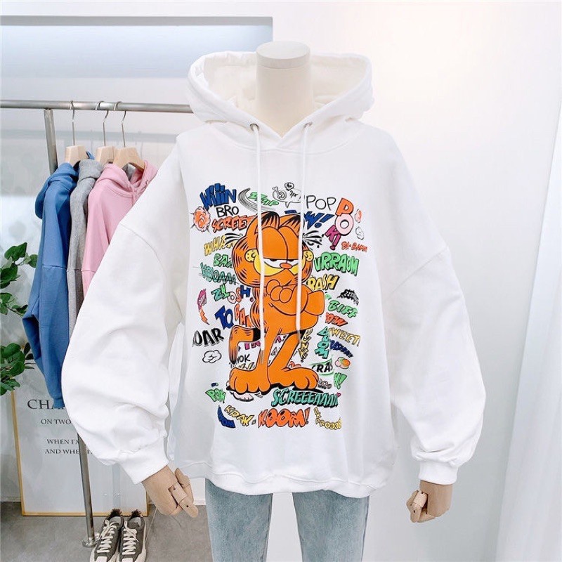 Wipo garfield hoodie wanita sweater terbaru-PUTIH