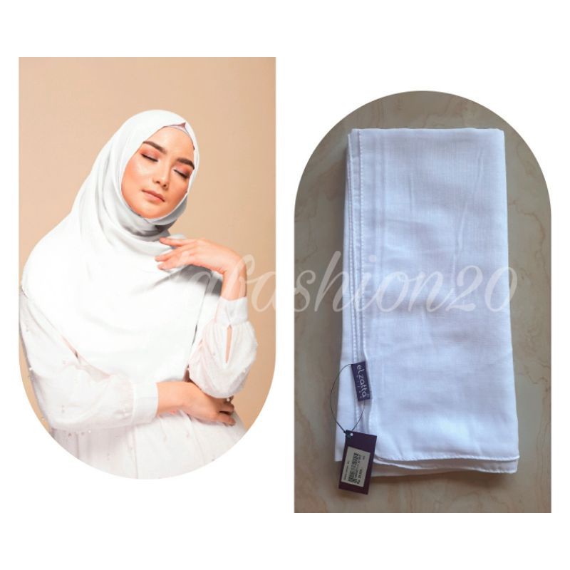 Elzatta Keisha Sadia Jilbab Kerudung Segiempat Polos Bahan Polycotton size 110x110cm-902 Putih