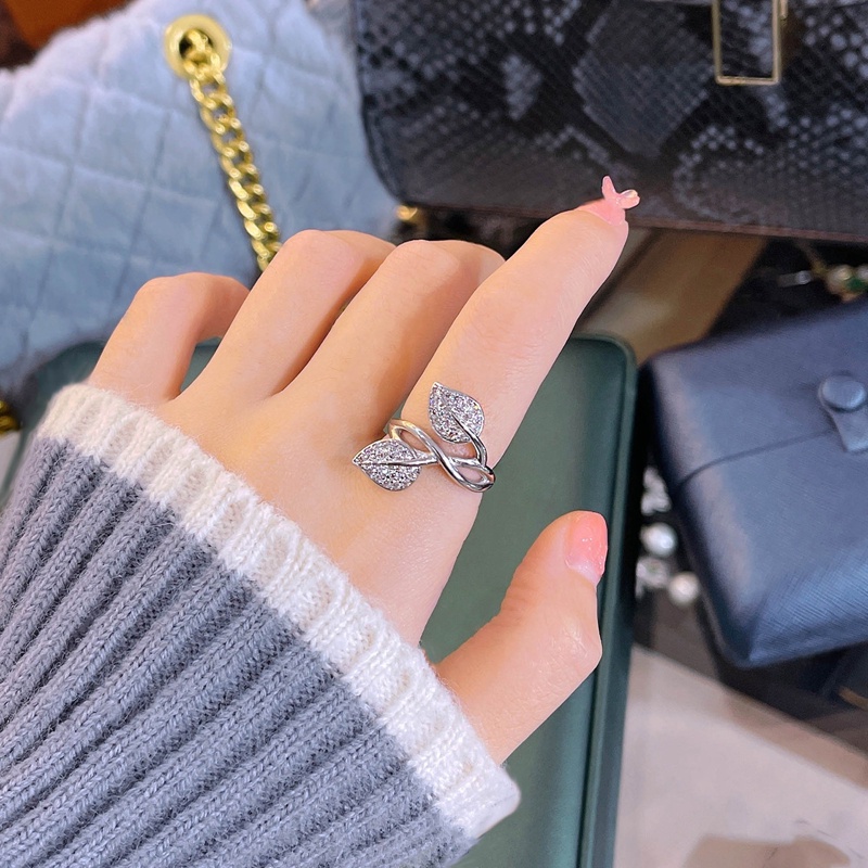 Cincin Wanita Desain Daun Hias Zircon Gaya Unik Berkilau Untuk Pertunangan / Pernikahan / Hadiah Ulang Tahun