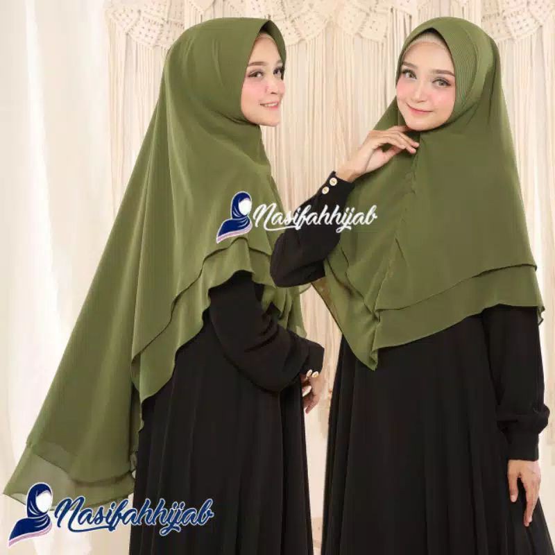 Nasifah Hijab2 - Jilbab Khimar V pet Ceruty 2 layer jumbo pinguin