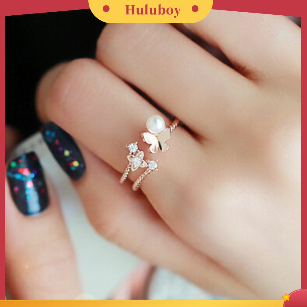 Hu Hu Hu Hu Hu Alat Bantu Pasang Kacamata♡ Cincin Wanita Desain Kupukupu Hias Mutiaraberlian Imitasi Untuk Hadiah