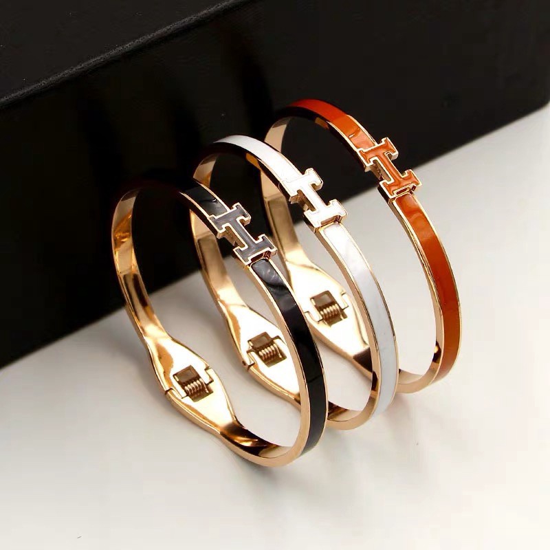 Jepang Korea Gaya H Huruf Sempit Gelang Perempuan Anti Karat Berlapis 18 K Rose Gold Gelang Modis All-Match Gelang Pasangan Gaya Hadiah