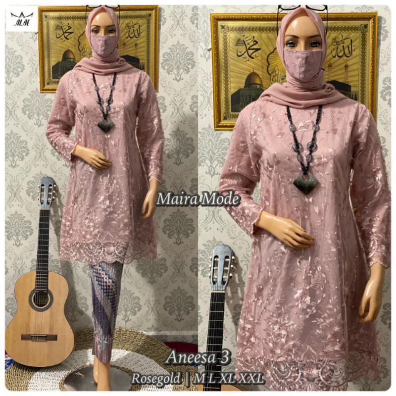SET KEBAYA TUNIK TULLE - KEBAYA TUNIK ANEESA 2 - KEBAYA WISUDA - KEBAYA KONDANGAN - KEBAYA BROKAT-rose gold