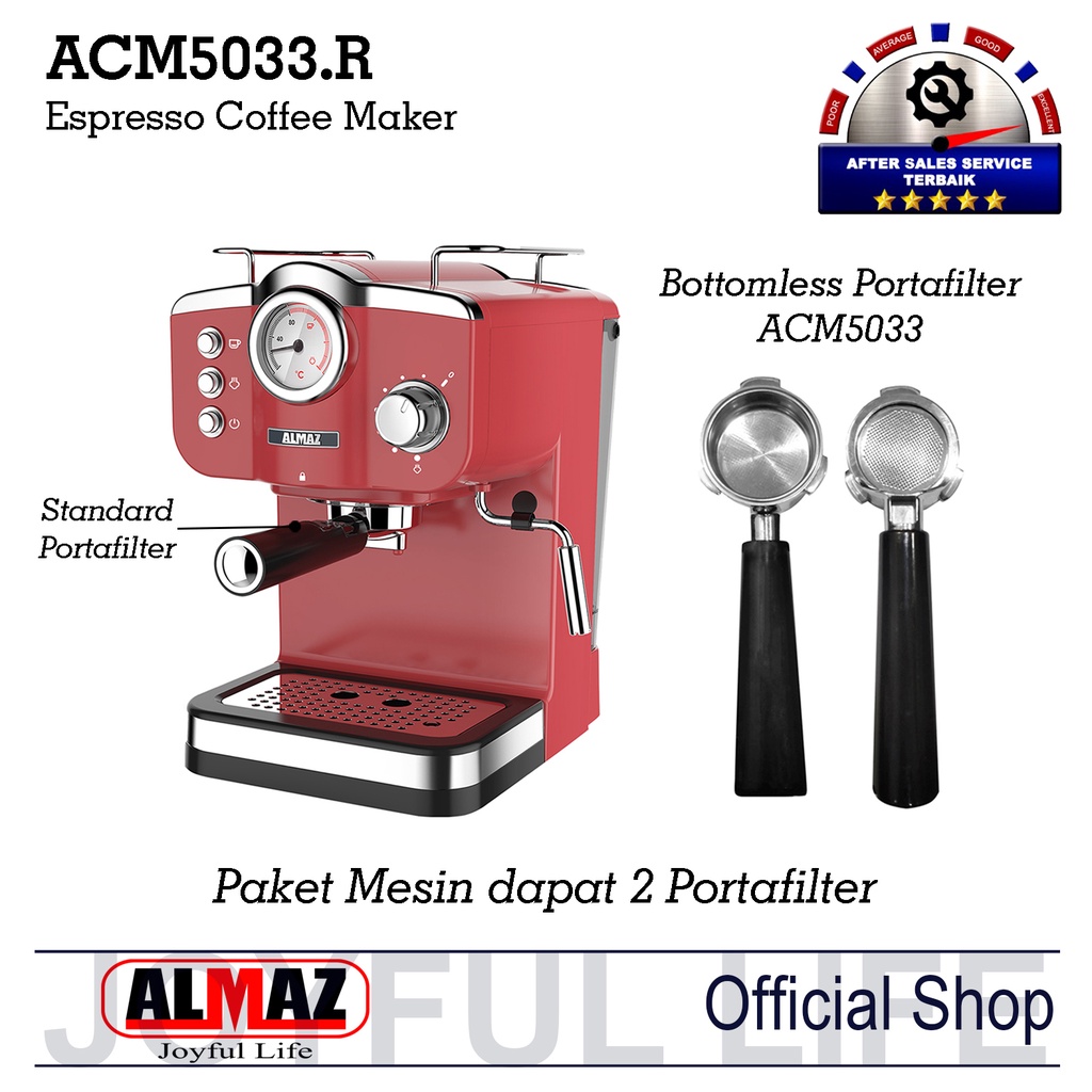 Jual Almaz Coffee Maker Acm5033 Red Include Bottomless Portafilter Shopee Indonesia 8723