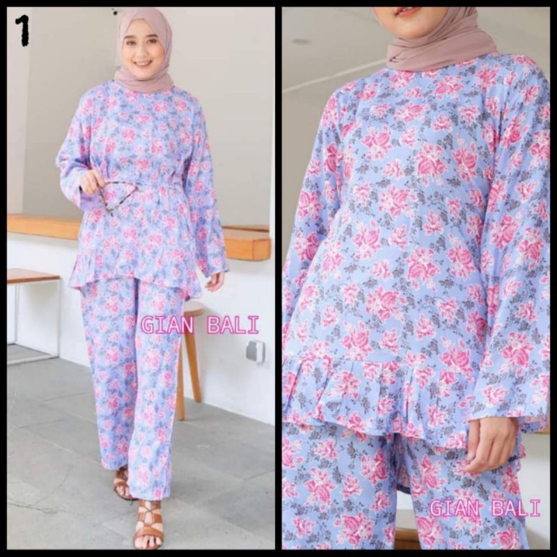 Setelan Tunik Flower Celana Panjang