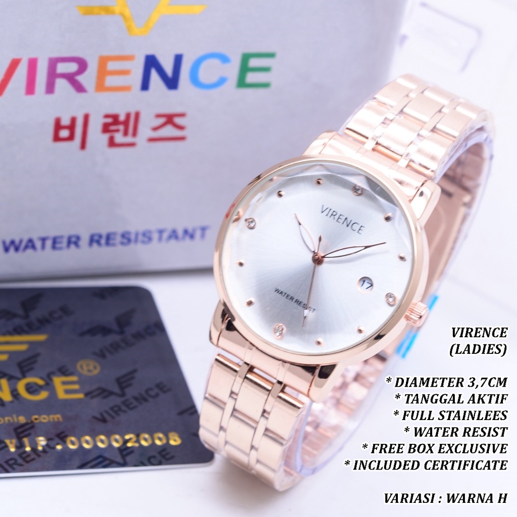 (FREE BOX) JAM TANGAN WANITA VIRENCE RANTAI BODY BULAT TANGGAL AKTIF