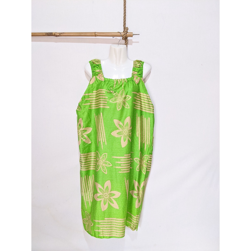 Daster Yukensi Jumbo LD 120 Baju Tidur Tanpa Lengan Tali Satu Kimono Sleepwear-Bunga Garis Hijau
