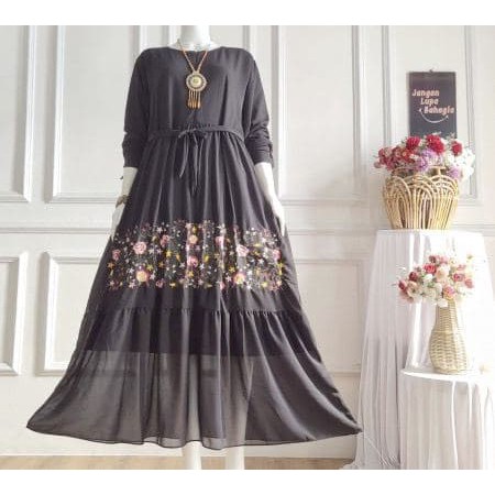 Humaira fashion Gamis Cerutti bordir terbaru black real pict