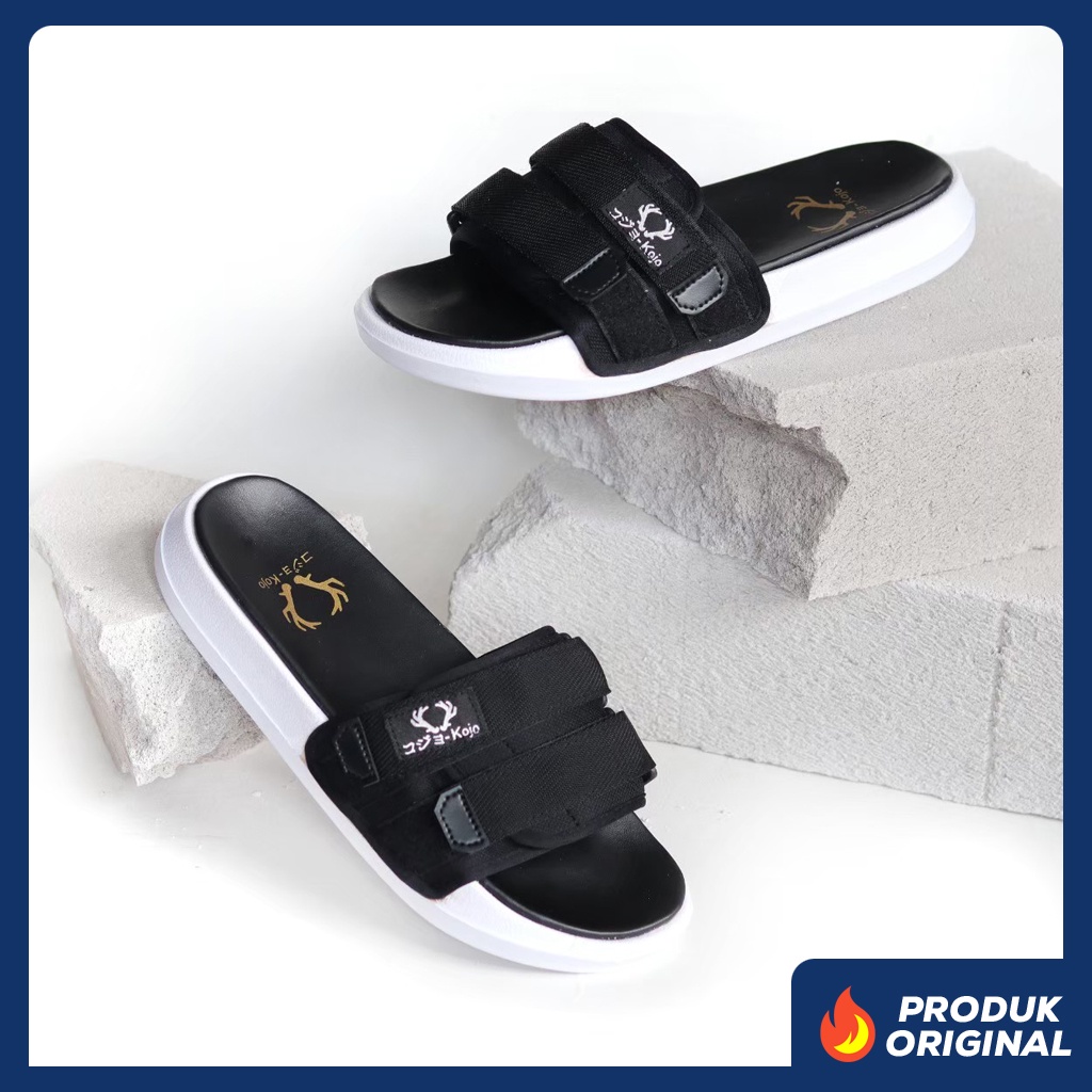 PANDEMIC SUZURAN BLACK ORIGINAL x KOJO Sandal Casual Hitam Pria Sendal Slide Jalan Santai Harian Slippers Hangout Main Lebaran Selop Karet Anti Slip Premium Slip On Remaja Dewasa Flip Flop Kerja Formal Sport Fashion Footwear Keren Terbaru Kekinian Branded