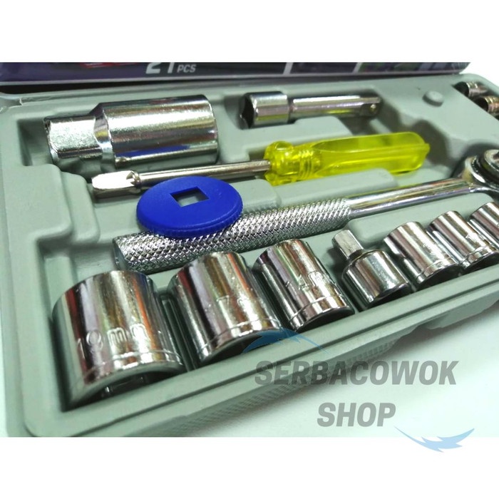 KTP Kunci Sok 21 Pcs Kunci Sock Shock Set 4-19 mm Socket Wrench 21 Pcs Termurah Berkualitas