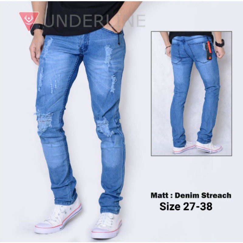 Celana Jeans pria motif Sobek / Celana panjang jeans pria  / Celana denim  pria street skinny -Anyarbatik