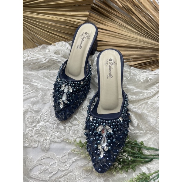 sepatu wedding wanita angela navy tinggi 5cm tahu