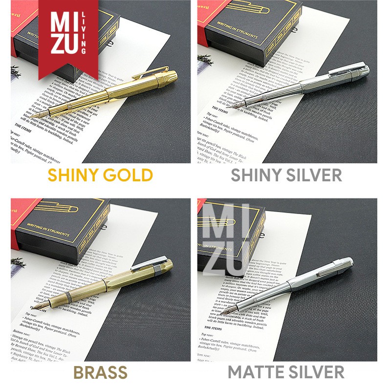 MIZU BURASU Classic Brass Fountain Pen Kuningan Stainless Steel Iridium Nib