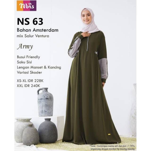 Gamis daily casual motif garis salur syari branded nibras NS 63 ori