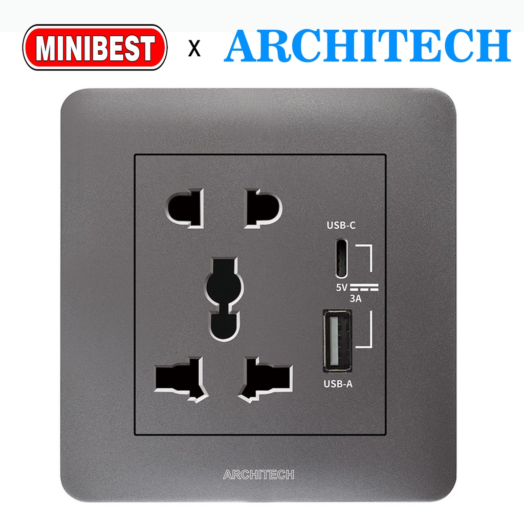 MINIBEST ARCHITECH INFINITY GREY / SAKLAR USB / STOP KONTAK COLOKAN A63 NEW 2.3