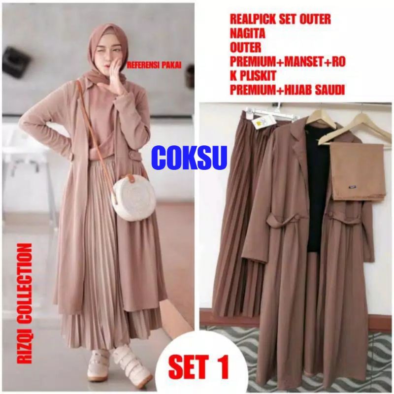 SUPER AMBYAR REALPICK 4 IN 1,SET LONG OUTER/CARDIGAN PANJANG ORIGINAL,RIZQI COLLECTION