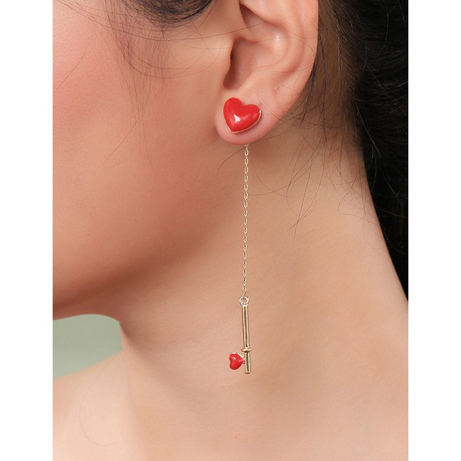 LRC Anting Tusuk Fashion Red Drip Heart Heart Key Stud F6350X