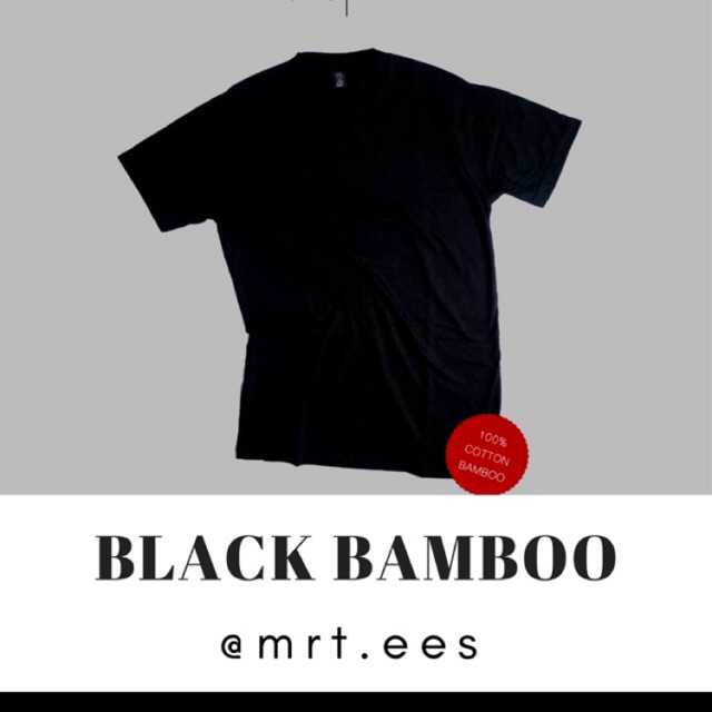 (Black Cotton Bamboo 24S) Kaos Polos Lengan Pendek 100% Katun Bambu 24S