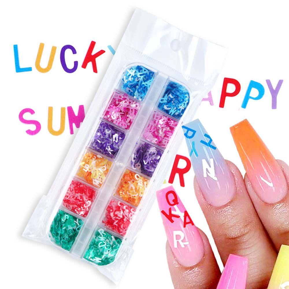 Mxbeauty 26huruf Kuku Payet DIY Pesona Manicure Nail Art Dekorasi Hiasan Kuku Set Shiny Mixed Letter Nail Flakes