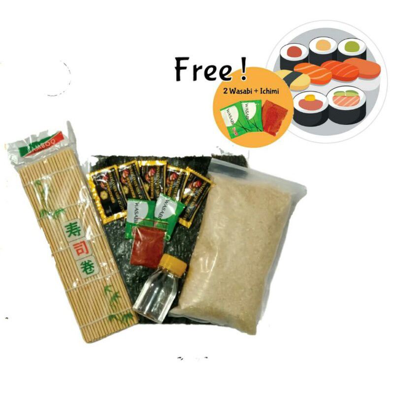 PAKET BAHAN SUSHI LENGKAP 10 Porsi Halal │ Beras Japonica, Nori, Bambu Mat, Shoyu, Sushi Seasoning